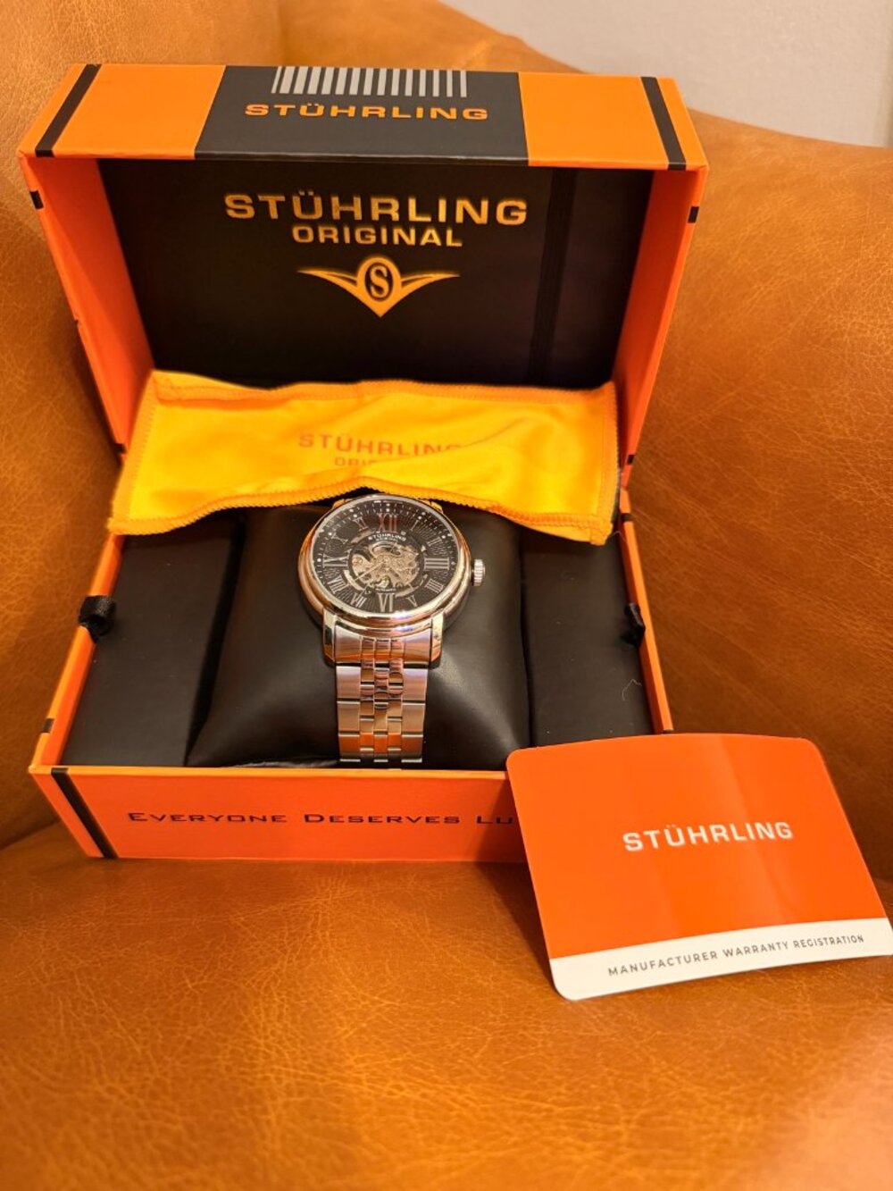 Stuhrling Original Men's Skeleton Automatic Watch Silver New in Box